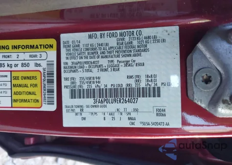 2014 Ford Fusion Hybrid Se из США, поврежденный, VIN 3FA6P0LU9ER264027